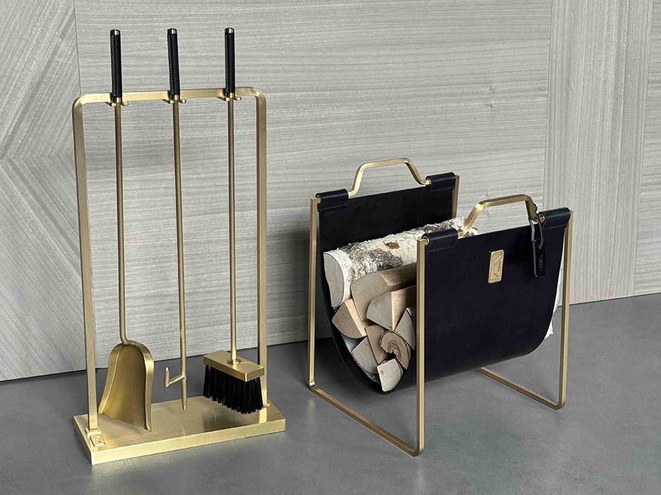 Каминный набор с дровницей FURNITEK FG-01117 матовая латунь