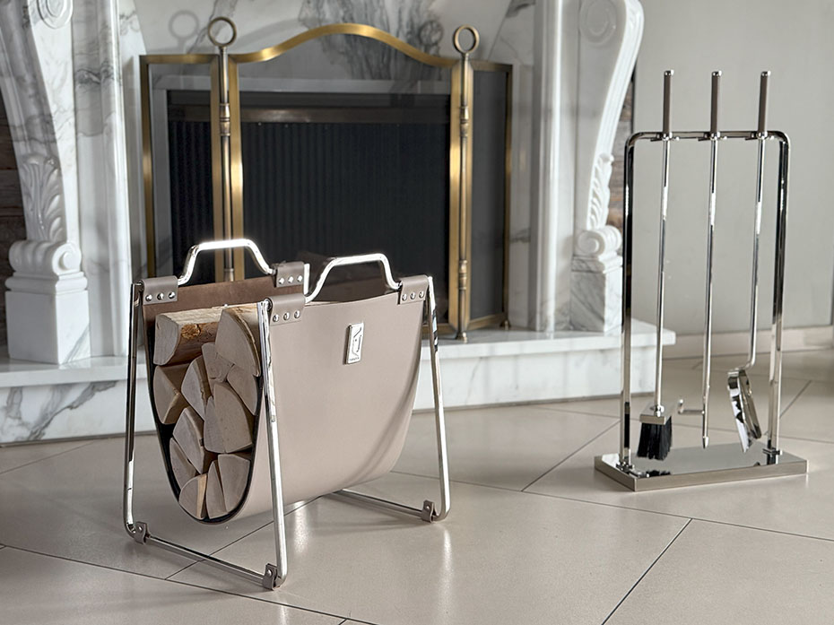 Каминный набор с дровницей FURNITEK FG-01120 полированный никель