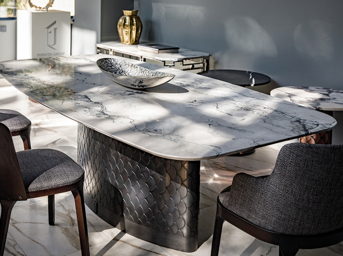 Стол обеденный лодка Ar-Deco FG-045 овальный чернёная латунь