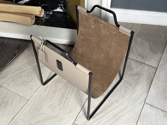 Дровница с кожаной вставкой FG-12058 чернёная полированная латунь