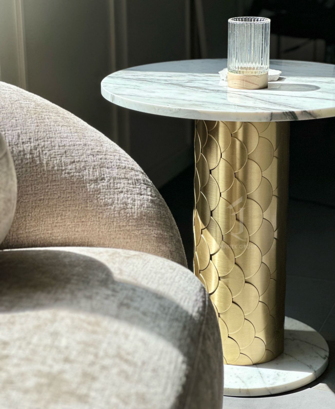 Столик кофейный круглый Ar-Deco Furnitek FG-035 столешница из натурального мрамора