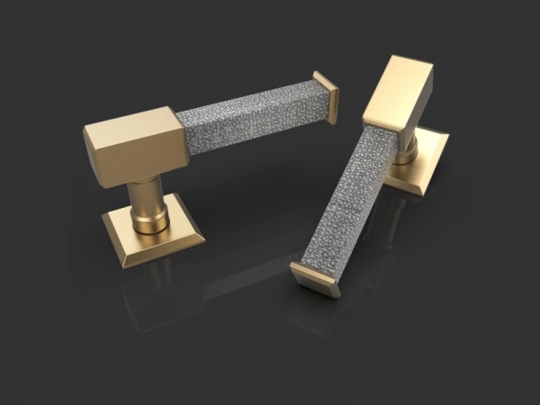 Дверная ручка на розетке Oliver Knights Shagreen LH матовая латунь